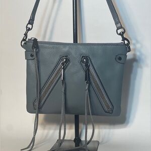 Rebecca Minkoff Leather Clutch/Crossbody with Zipper/Fringe Accents